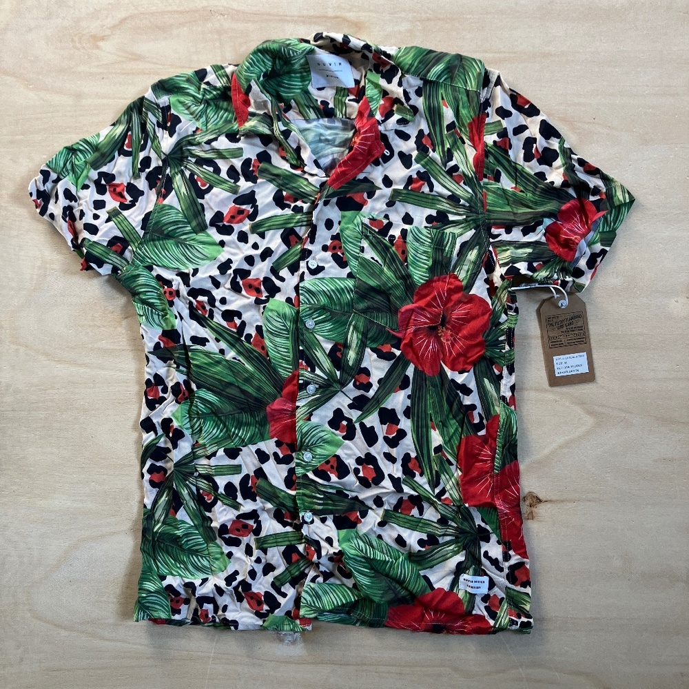 Duvin SS Button-Up Leopard Floral Tropical Hawaiian Party Shirt